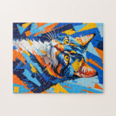 鮮やかなキュビスト猫の絵 ジグソーパズル (横)