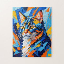 鮮やかなキュビスト猫の絵 ジグソーパズル