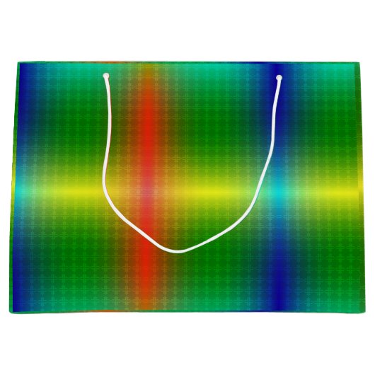 鮮やかなギフトバッグで、光沢のある虹色の ラージペーパーバッグ (正面)