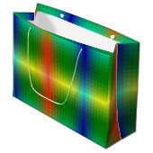 鮮やかなギフトバッグで、光沢のある虹色の ラージペーパーバッグ (正面アングル)