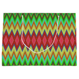 鮮やかなギフトバッグで、緑、赤、黄色の様々な色の ラージペーパーバッグ