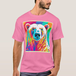 鮮やかなクマのヘッドアート Tシャツ