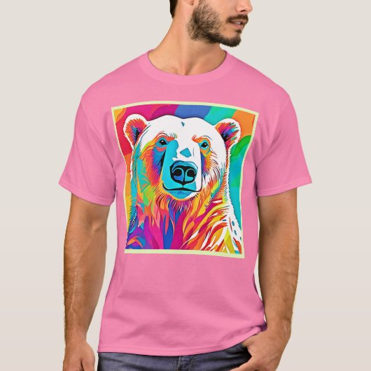 鮮やかなクマのヘッドアート Tシャツ (正面)