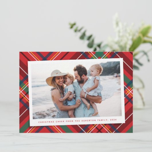 鮮やかなクリスマスのチェック柄の写真 シーズンカード (スタンド正面)