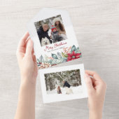 鮮やかなクリスマスのポインセチア ファミリー フォト オールインワン招待状 (貼ってはがせる)