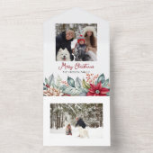 鮮やかなクリスマスのポインセチア ファミリー フォト オールインワン招待状 (内側)