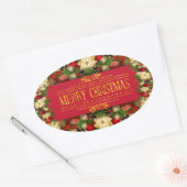 鮮やかなクリスマスの花のオーバルステッカー 楕円形シール (封筒)