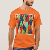 鮮やかなクリスマスツリーパターンのアート Tシャツ (正面)