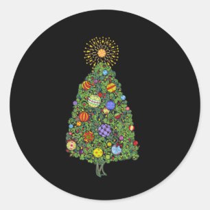 鮮やかなクリスマスツリー ラウンドシール