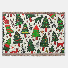 鮮やかなクリスマスパターンアートプリント スローブランケット
