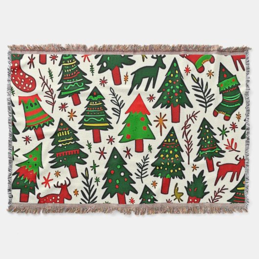 鮮やかなクリスマスパターンアートプリント スローブランケット (正面)