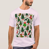 鮮やかなクリスマスパターンアートプリント Tシャツ (正面)