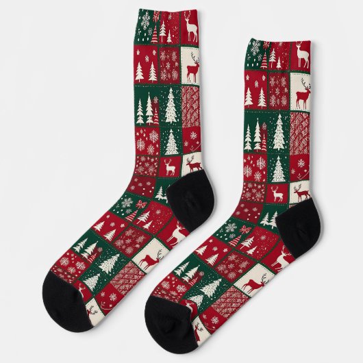 鮮やかなクリスマスパターン ソックス (左)