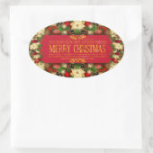 鮮やかなクリスマスフローラルオーバルシール 楕円形シール (バッグ)