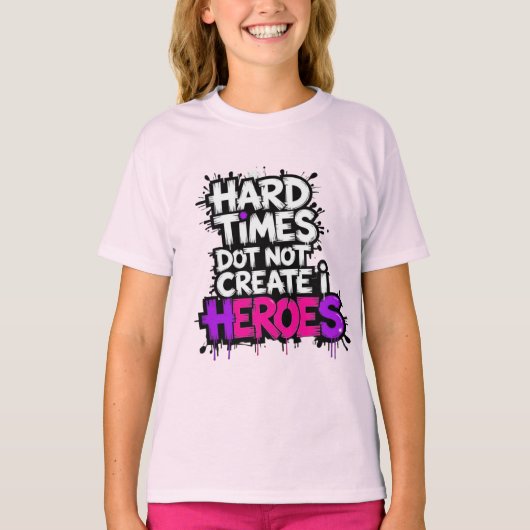 鮮やかなグラデーションのタイポグラフィ Heroes  Tシャツ (正面)