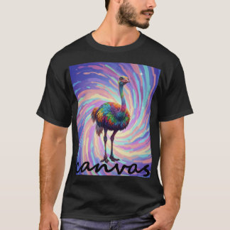 鮮やかなグラフィックTシャツ、カラフルなダチョウデザイン Tシャツ
