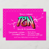 鮮やかなグラフィティの10歳誕生日パーティー招待状 招待状 (正面/裏面)