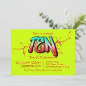 鮮やかなグラフィティの10歳誕生日パーティー招待状 招待状 (スタンド正面)