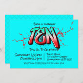 鮮やかなグラフィティの10歳誕生日パーティー招待状 招待状 (正面/裏面)