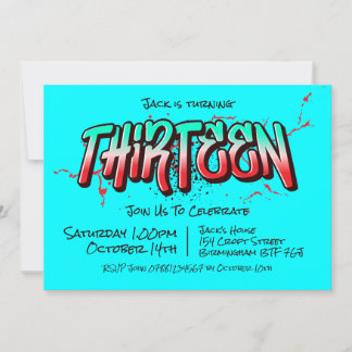 鮮やかなグラフィティの13歳の招待状 招待状