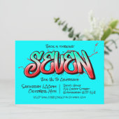 鮮やかなグラフィティの7歳誕生日パーティー招待状 招待状 (スタンド正面)