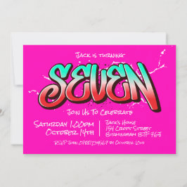 鮮やかなグラフィティの7歳誕生日パーティー招待状 招待状
