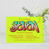 鮮やかなグラフィティの7歳誕生日招待状 招待状 (スタンド正面)