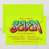 鮮やかなグラフィティの7歳誕生日招待状 招待状 (正面/裏面)