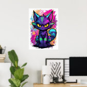 鮮やかなグラフィティストリートアートの猫 ポスター (ホームオフィス)