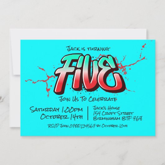 鮮やかなグラフィティーファイブの招待状 招待状 (正面)