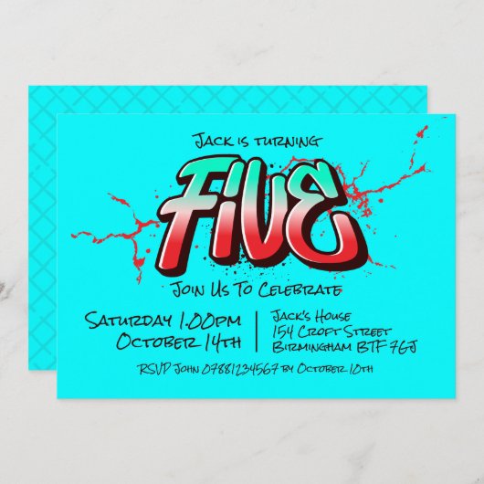 鮮やかなグラフィティーファイブの招待状 招待状 (正面/裏面)