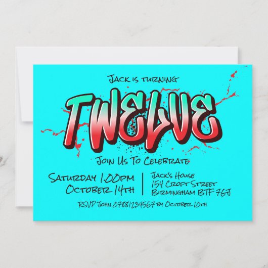 鮮やかなグラフィティ12歳誕生日パーティーの招待状 招待状 (正面)