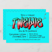 鮮やかなグラフィティ12歳誕生日パーティーの招待状 招待状 (正面/裏面)