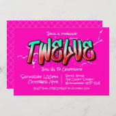 鮮やかなグラフィティ12歳誕生日パーティーの招待状 招待状 (正面/裏面)