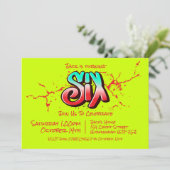 鮮やかなグラフィティ6歳誕生日パーティーの招待状 招待状 (スタンド正面)