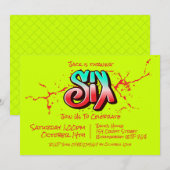 鮮やかなグラフィティ6歳誕生日パーティーの招待状 招待状 (正面/裏面)