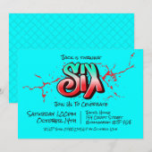 鮮やかなグラフィティ6歳誕生日招待状 招待状 (正面/裏面)