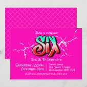 鮮やかなグラフィティ6歳誕生日招待状 招待状 (正面/裏面)