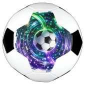 鮮やかなグリーンとパープルの未来型サイバーポータル サッカーボール (回転)