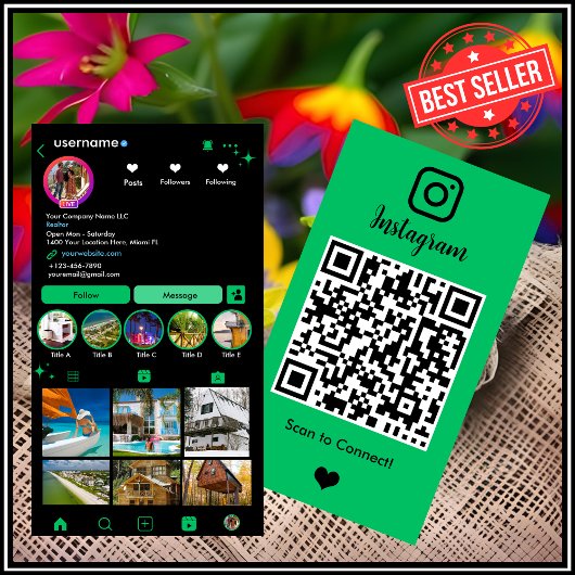 鮮やかなグリーンの不動産屋Instagram QRコード 名刺