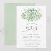 鮮やかなグリーンの多肉植物のブーケ ウェディング 招待状 (正面/裏面)