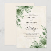 鮮やかなグリーンの花の結婚式 招待状 (正面/裏面)
