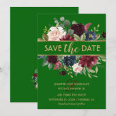 鮮やかなグリーンゴールド メルロット ネイビー ボーホー セーブ・ザ・デート 招待状 (正面/裏面)