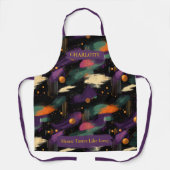 鮮やかなコスミック・ブラッシュストロークエプロンと名前をカスタムする エプロン (正面)