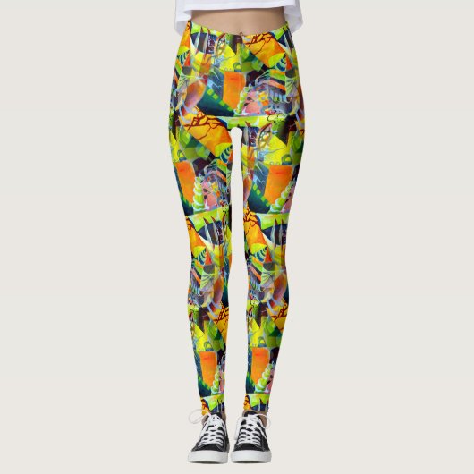鮮やかなコンテンポラリー夢を水のカラーで描いたアートワーク レギンス (正面)
