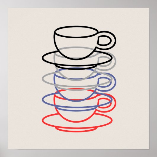 鮮やかなコーヒーカップのアート ポスター (正面)