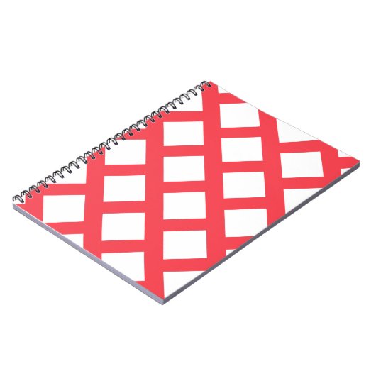 鮮やかなコーラルレッドとホワイトの菱形パターン ノートブック (左側)