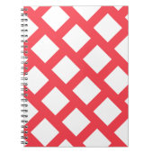 鮮やかなコーラルレッドとホワイトの菱形パターン ノートブック (正面)