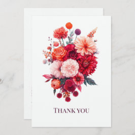 鮮やかなコーラル＆フクシアの花束 サンキューカード