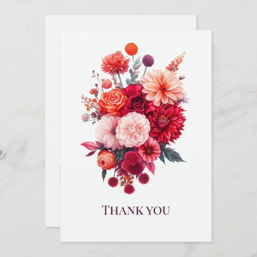 鮮やかなコーラル&フクシアの花束 サンキューカード (正面/裏面)